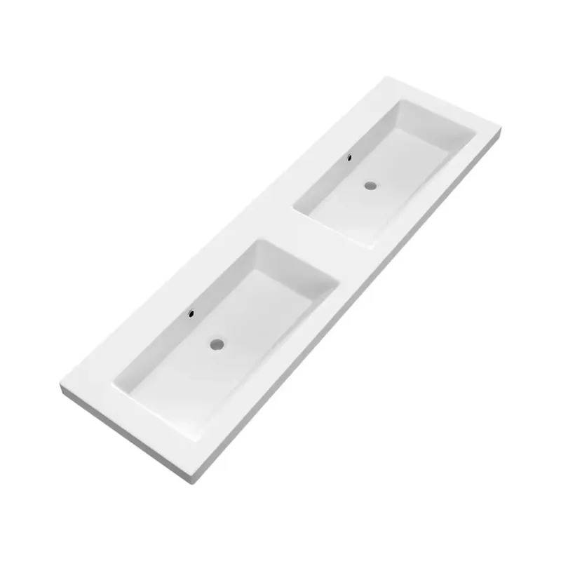 Brauer Solar Medium dubbele wastafel mineraalmarmer 160cm zonder kraangaten wit mat Uitverkoop