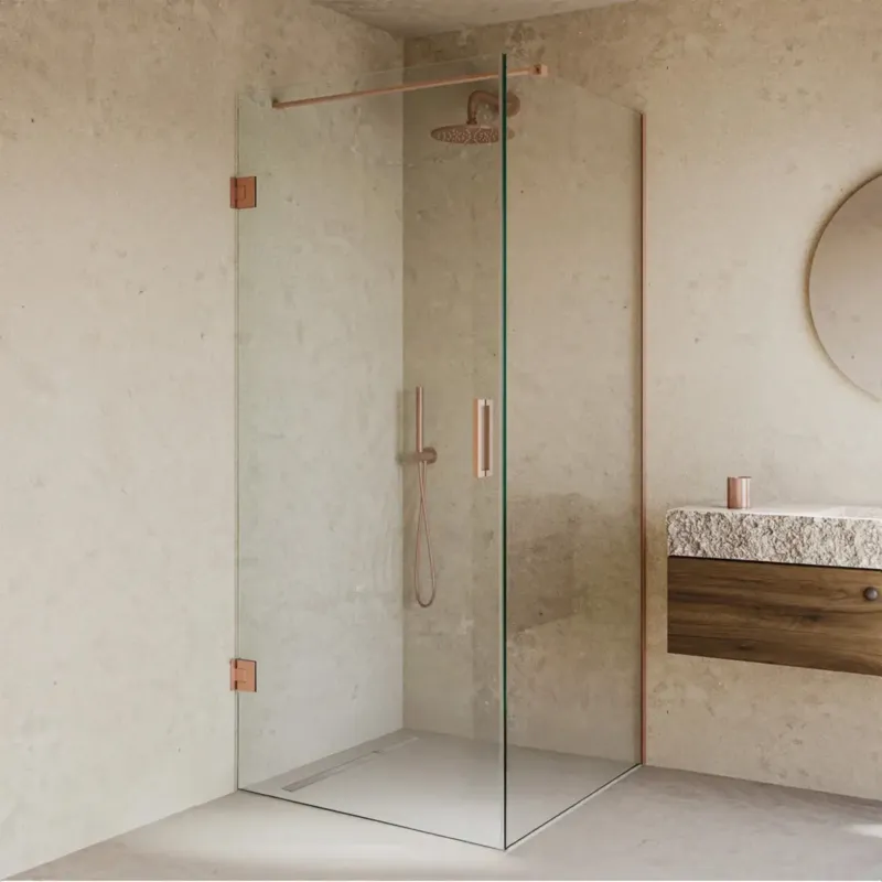 Voordeelprijs Saniclear Modern Copper douchecabine 80x70 met 70cm deur geborsteld koper