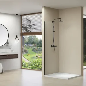 Direct Beschikbaar van Rijn ST01 vaste wand met helder glas 50x200cm zwart mat
