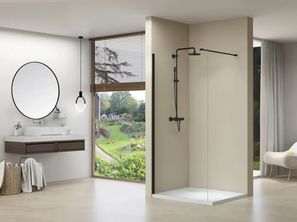 van Rijn ST01 inloopdouche met helder glas 140x200cm zwart mat Weekendaanbieding