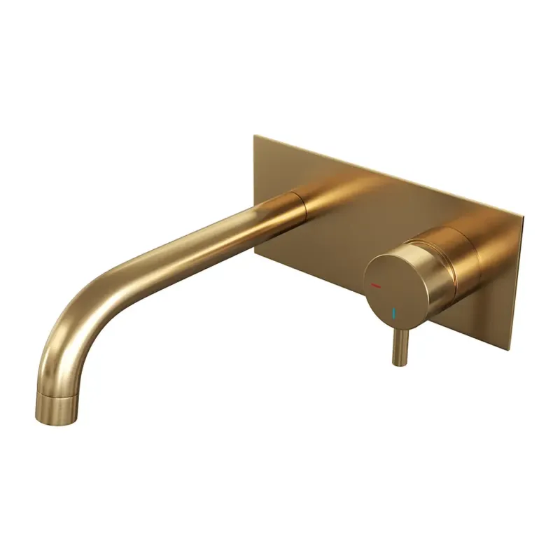 Brauer Gold Edition ColdStart wastafelkraan inbouw gebogen uitloop met achterplaat model B1 geborsteld messing PVD Beperkte Voorraad
