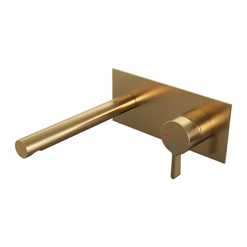 Brauer Gold Edition ColdStart wastafelkraan inbouw rechte uitloop met achterplaat model E1 geborsteld messing PVD Gecertificeerd