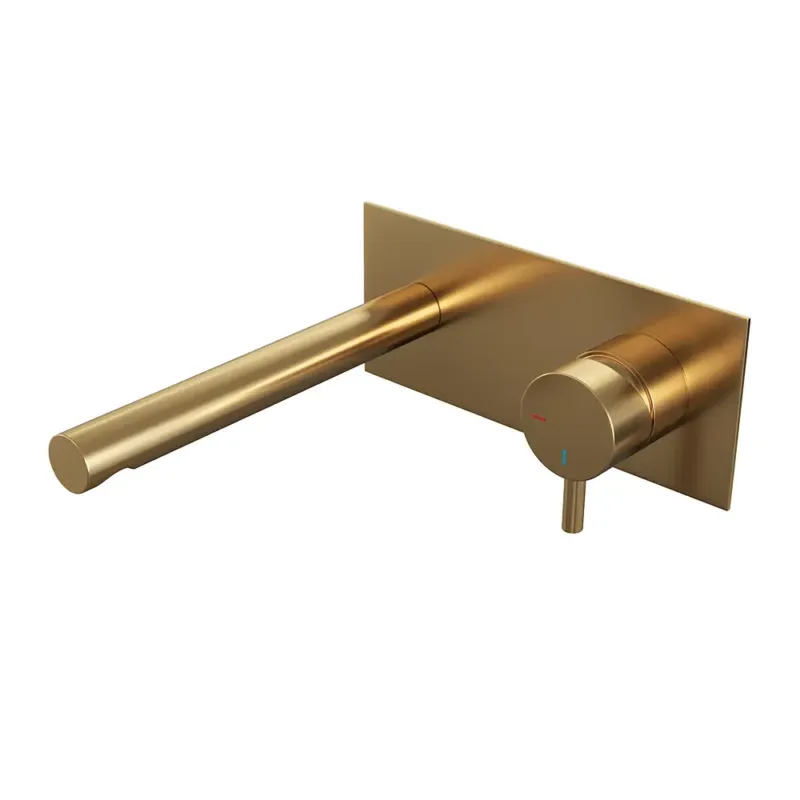 Brauer Gold Edition ColdStart wastafelkraan inbouw rechte uitloop met achterplaat model B1 geborsteld messing PVD Op = Op