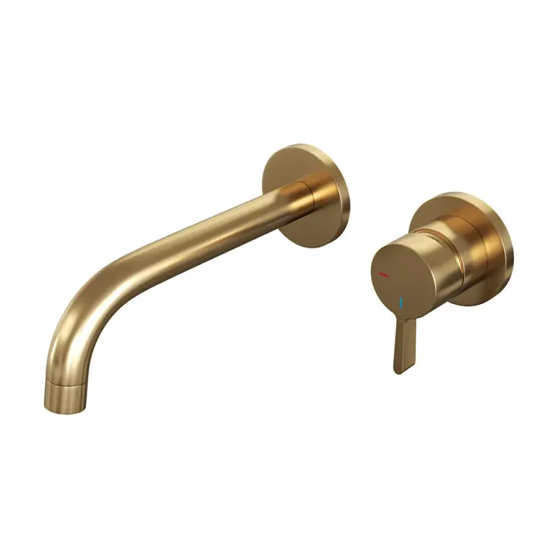 Speciale Aanbieding Brauer Gold Edition ColdStart wastafelkraan inbouw gebogen uitloop en rozetten model E1 geborsteld messing PVD