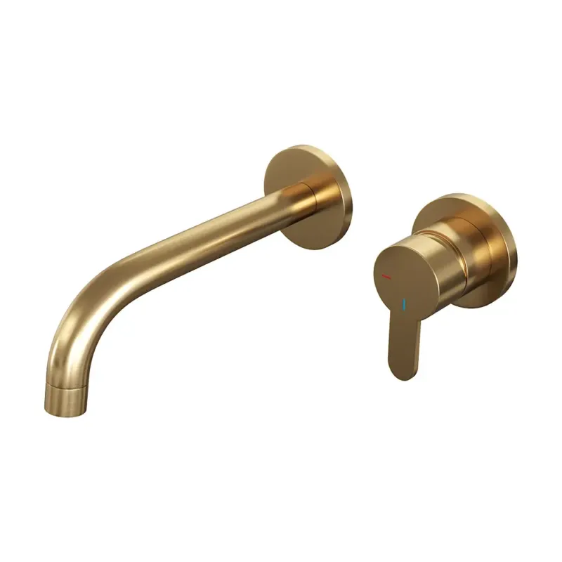 Koopje Brauer Gold Edition ColdStart wastafelkraan inbouw gebogen uitloop en rozetten model D1 geborsteld messing PVD