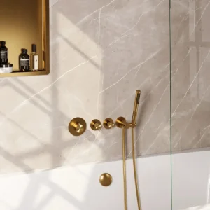 Populair Brauer Gold Edition inbouw badkraan met badvulcombinatie en staafhanddouche geborsteld messing PVD