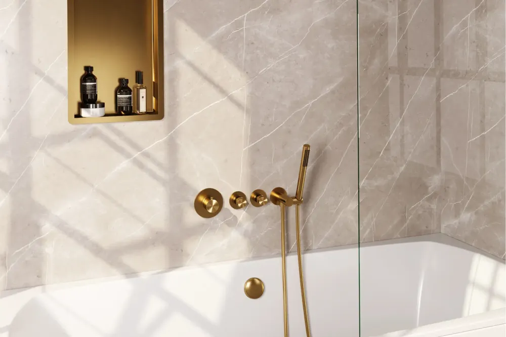 Populair Brauer Gold Edition inbouw badkraan met badvulcombinatie en staafhanddouche geborsteld messing PVD