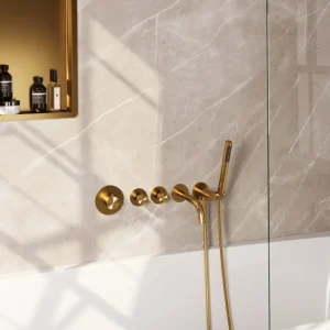 Brauer Gold Edition inbouw badkraan met uitloop en staafhanddouche geborsteld messing PVD Laatste Versie