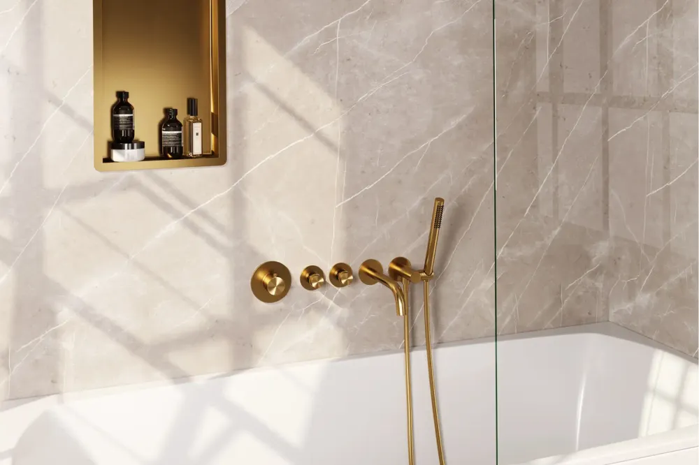 Brauer Gold Edition inbouw badkraan met uitloop en staafhanddouche geborsteld messing PVD Laatste Versie