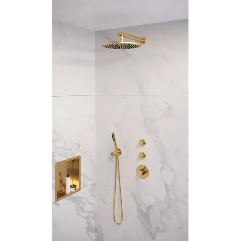 Brauer Gold Edition complete inbouw regendouche met staafhanddouche, rechte wandarm en hoofddouche 30cm set 2 messing geborsteld PVD Hete Deal