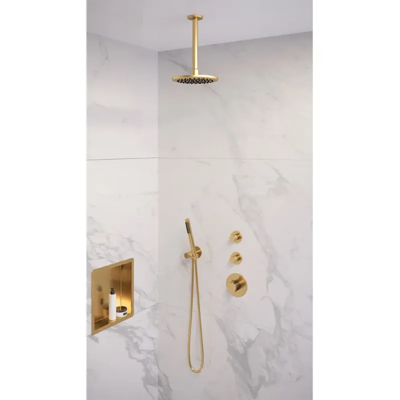 Premium Brauer Gold Edition complete inbouw regendouche met staafhanddouche, plafondarm en hoofddouche 20cm set 5 messing geborsteld PVD