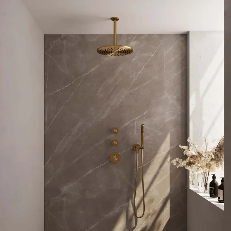 Gereduceerde Prijs Brauer Gold Edition complete inbouw regendouche met staafhanddouche, plafondarm en hoofddouche 30cm set 6 messing geborsteld PVD