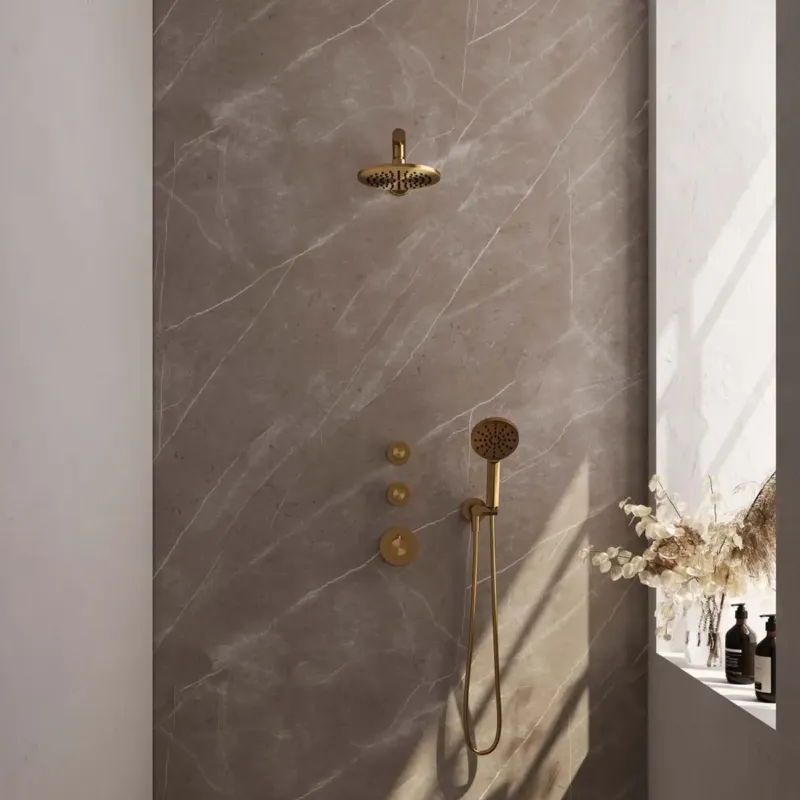 Brauer Gold Edition complete inbouw regendouche met 3 standen handdouche, rechte wandarm en hoofddouche 20cm set 7 messing geborsteld PVD Direct Verzonden