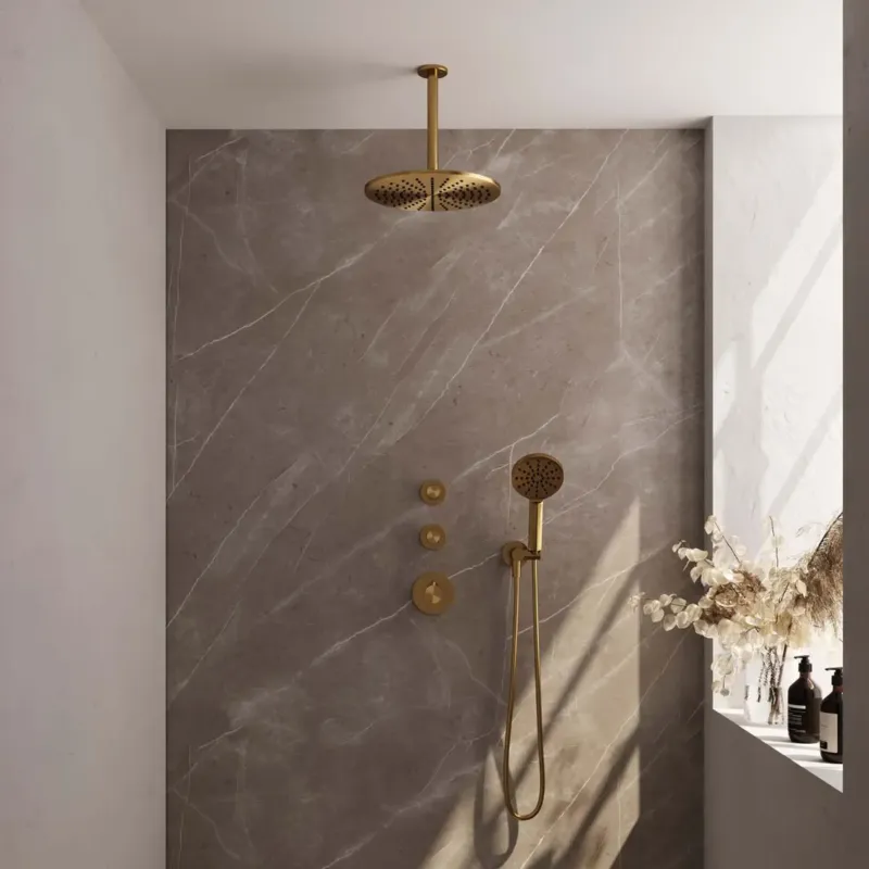 Beperkt Aanbod Brauer Gold Edition complete inbouw regendouche met 3 standen handdouche, plafondarm en hoofddouche 30cm set 12 messing geborsteld PVD