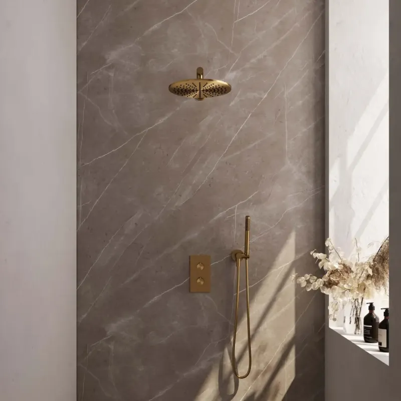 Brauer Gold Edition complete inbouw regendouche met staafhanddouche, rechte wandarm en hoofddouche 30cm set 26 messing geborsteld PVD Beste Prijs