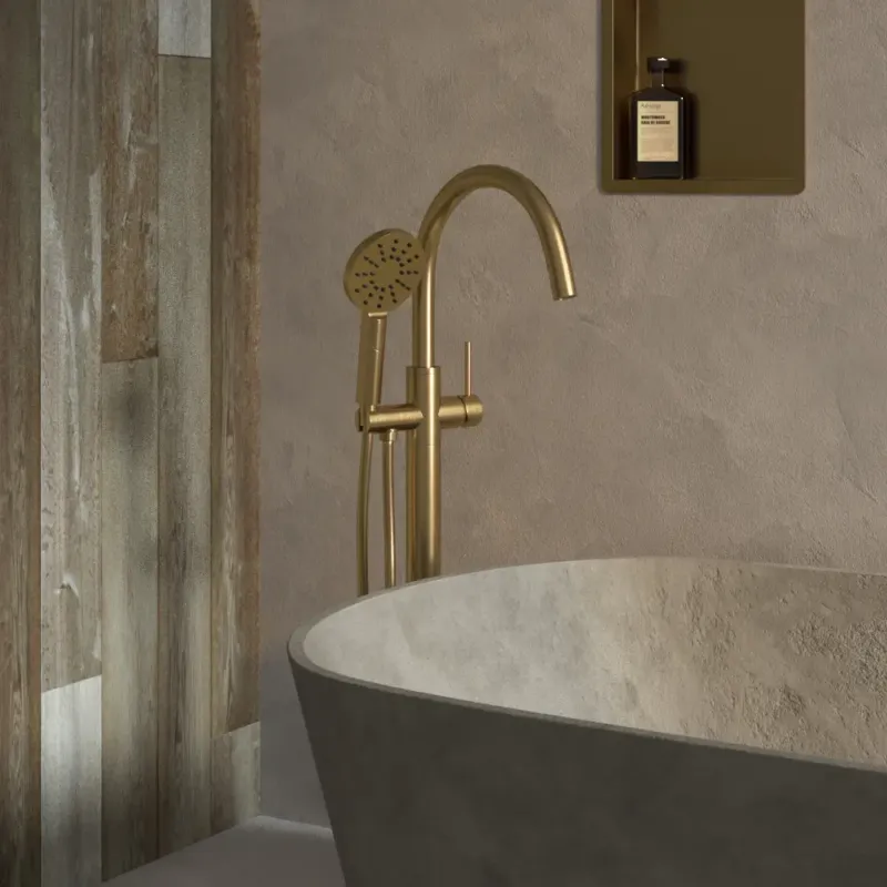 Superprijs Brauer Gold Edition vrijstaande badmengkraan met 3 standen handdouche geborsteld messing PVD