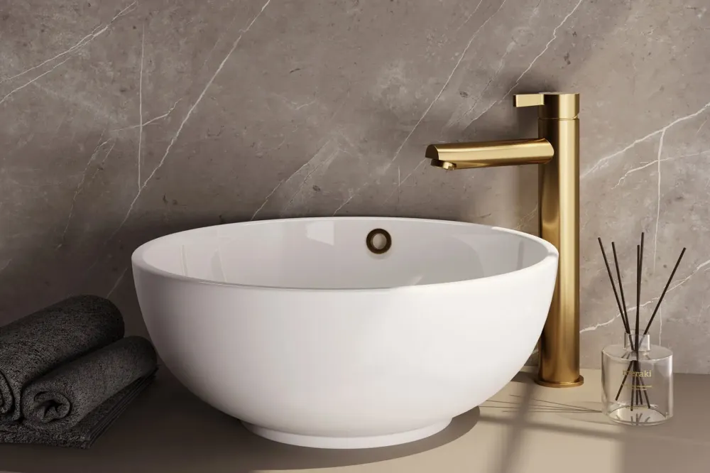Betaalbaar Brauer Gold Edition ColdStart verhoogde wastafelkraan energy-saving model E messing geborsteld PVD