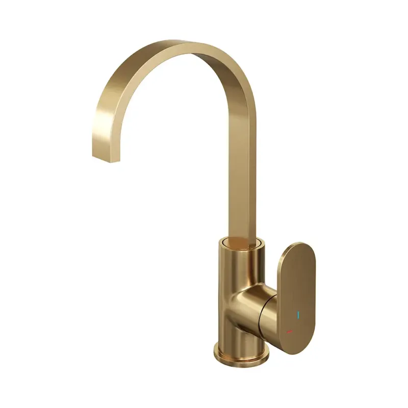 Brauer Gold Edition ColdStart wastafelkraan met draaibare platte uitloop model C geborsteld messing PVD Exclusieve Aanbieding
