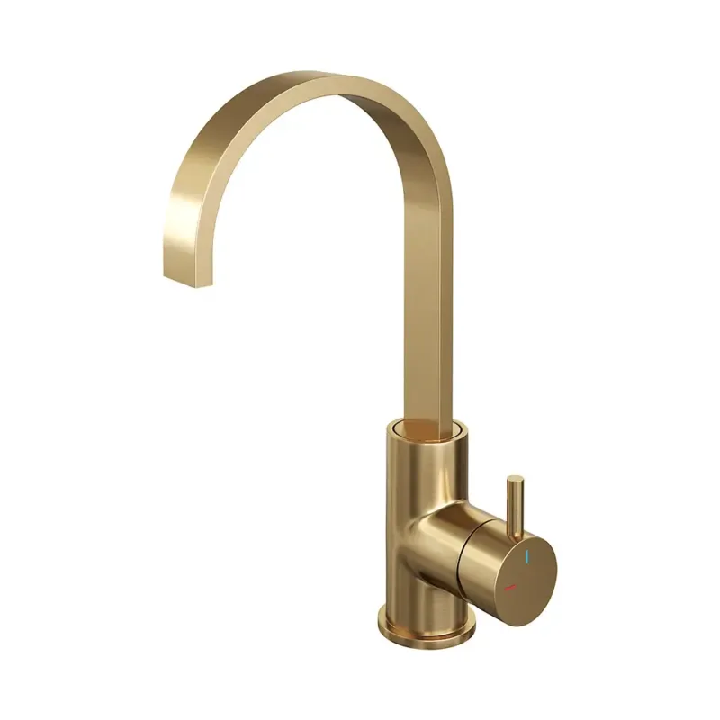 Brauer Gold Edition ColdStart wastafelkraan met draaibare platte uitloop model B geborsteld messing PVD Speciale Aanbieding
