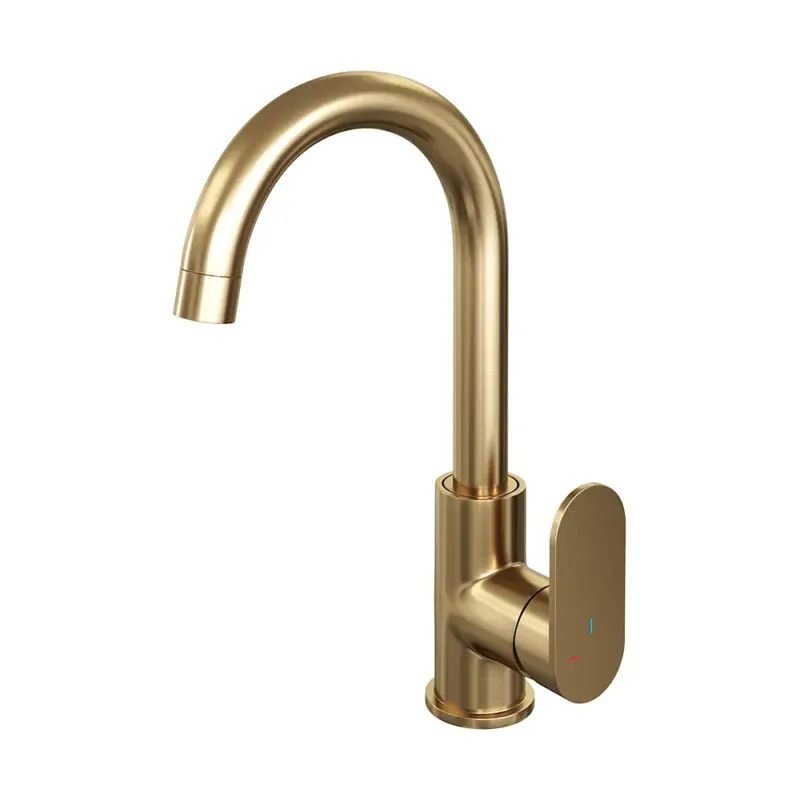 Gecertificeerd Brauer Gold Edition ColdStart wastafelkraan met draaibare ronde uitloop model C geborsteld messing PVD