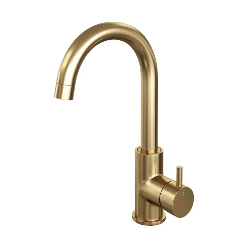 Finale Uitverkoop Brauer Gold Edition ColdStart wastafelkraan met draaibare ronde uitloop model B geborsteld messing PVD