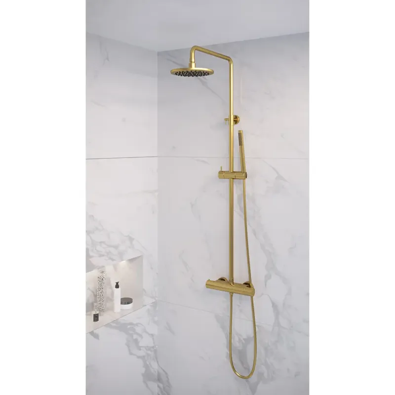Merkproduct Brauer Gold Edition opbouw regendoucheset met staafhanddouche en hoofddouche 20cm geborsteld messing PVD