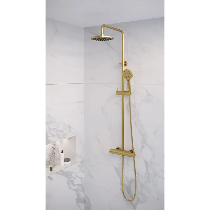 Brauer Gold Edition opbouw regendouche met 3 standen handdouche en hoofddouche 20cm geborsteld messing PVD Merkproduct