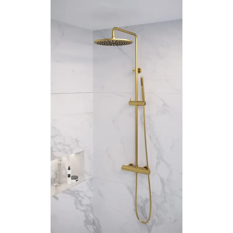 Tijdelijk Beschikbaar Brauer Gold Edition opbouw regendoucheset met staafhanddouche en hoofddouche 30cm geborsteld messing PVD