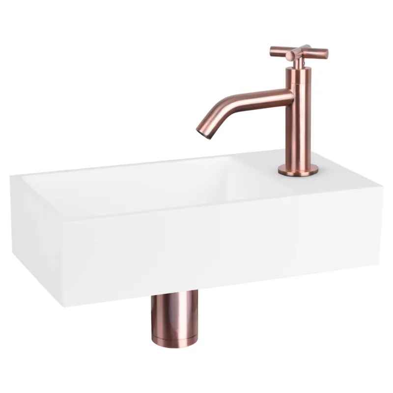 Bestel Nu Differnz Solid fonteinset solid surface met kruisgreep kraan rood koper