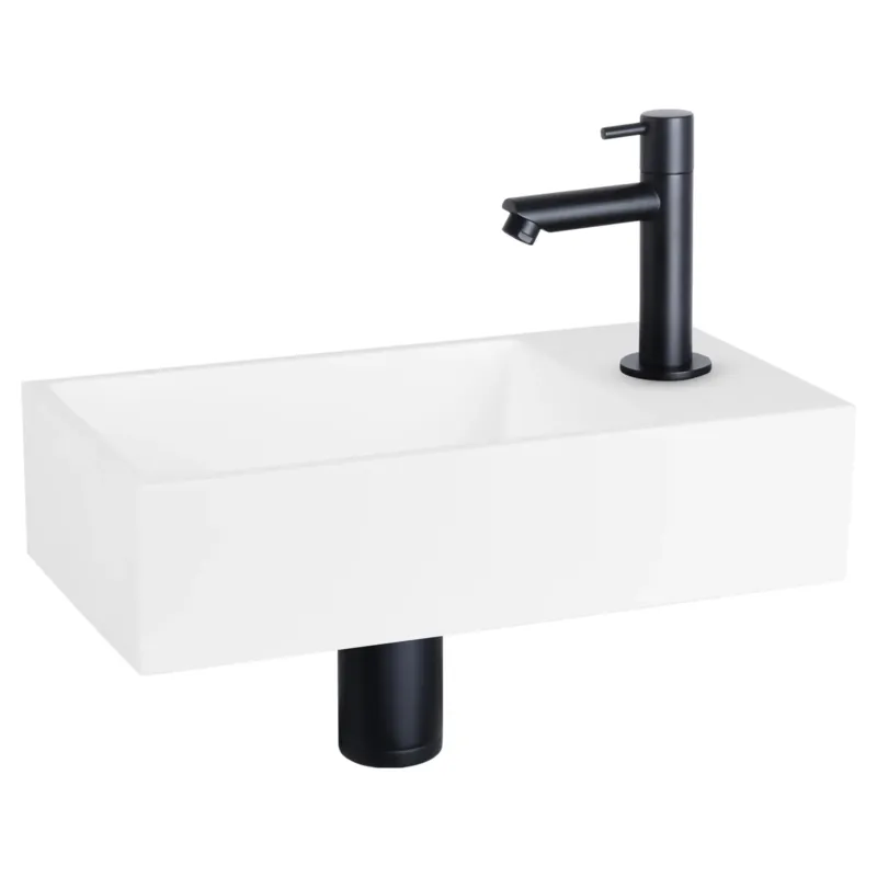 Koop Vandaag Differnz Solid fonteinset solid surface met rechte kraan mat zwart