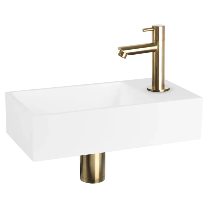 Premium Differnz Solid fonteinset solid surface met rechte kraan mat goud