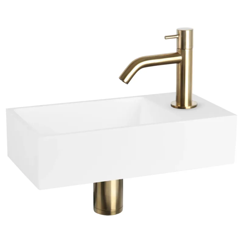 Differnz Solid fonteinset solid surface met gebogen kraan mat goud Op = Op