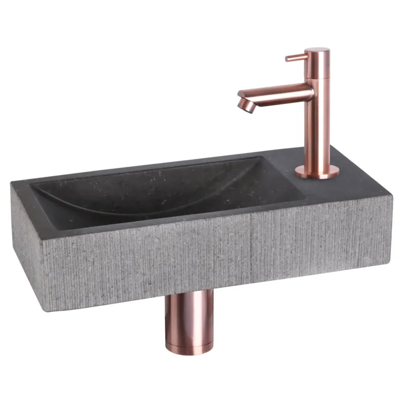 Gecertificeerd Differnz Ribble fonteinset natuursteen bombai black met rechte kraan rood koper