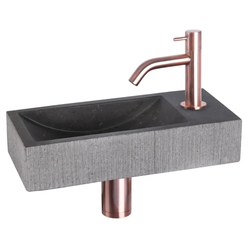 Differnz Ribble fonteinset natuursteen bombai black met gebogen kraan rood koper Voordeelprijs