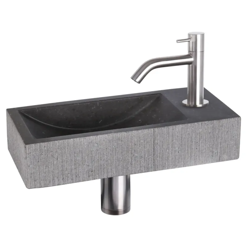 Veilige Betaling Differnz Ribble fonteinset natuursteen bombai black met gebogen kraan mat chroom