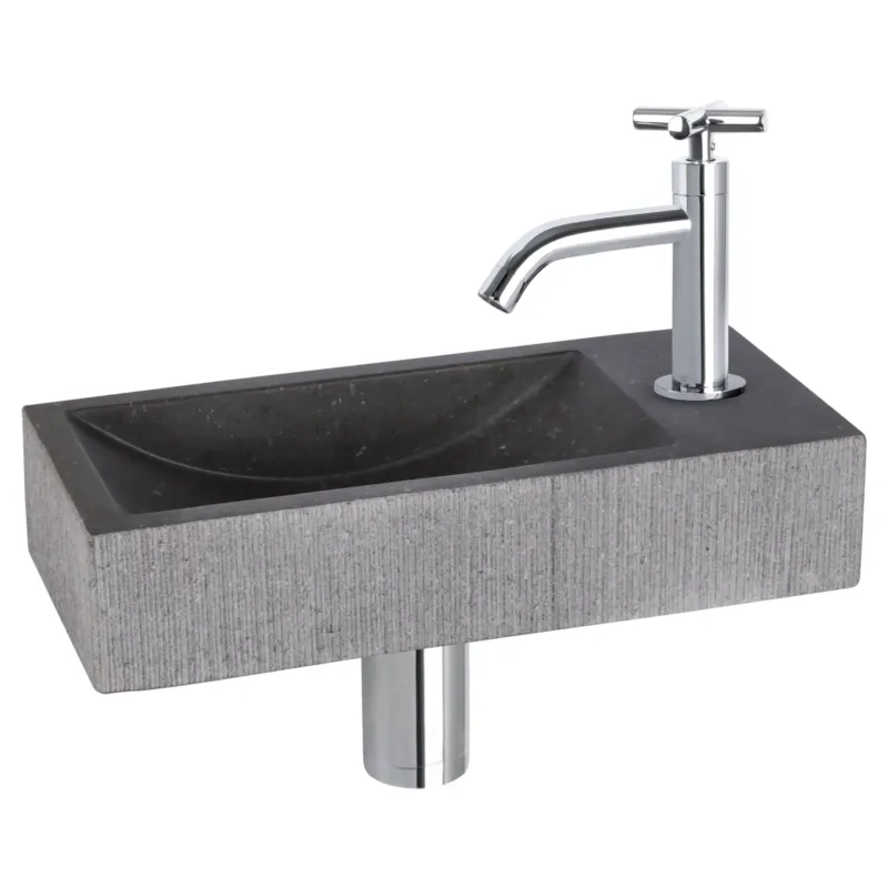 Seizoensaanbieding Differnz Ribble fonteinset natuursteen bombai black met kruisgreep kraan chroom