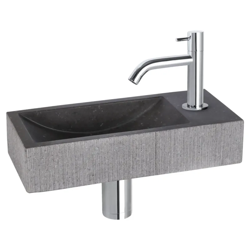Beperkt Aanbod Differnz Ribble fonteinset natuursteen bombai black met gebogen kraan chroom
