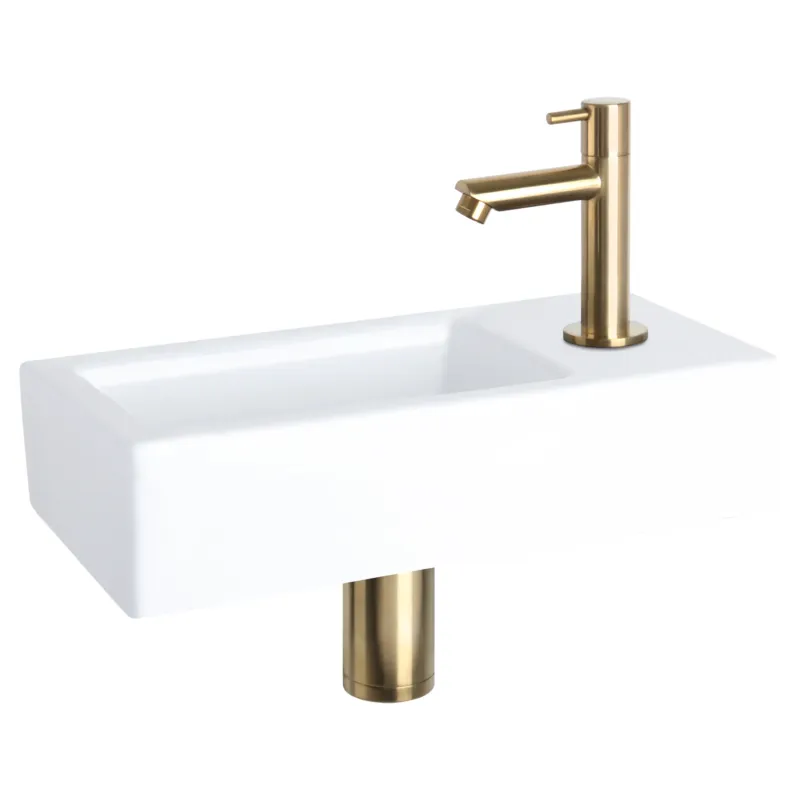 Differnz Ravo fonteinset keramiek met rechte kraan mat goud Dagaanbieding