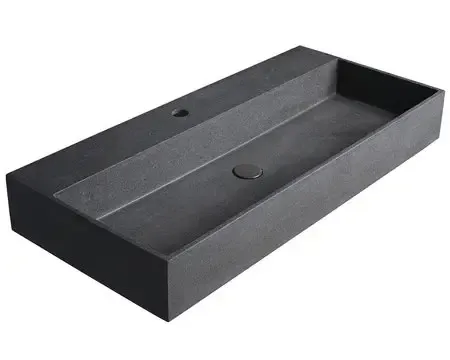 Sapho Quadrado betonnen wastafel 96x44cm zwart graniet Gereduceerde Prijs