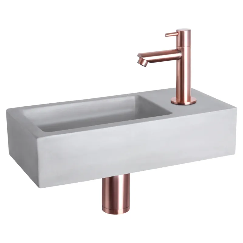 Differnz Ravo fonteinset lichtgrijs beton met rechte kraan rood koper Weekendaanbieding