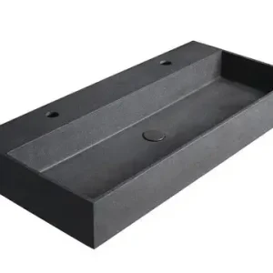 Weekendaanbieding Sapho Quadrado betonnen wastafel 96x44cm zwart graniet met 2 kraangaten