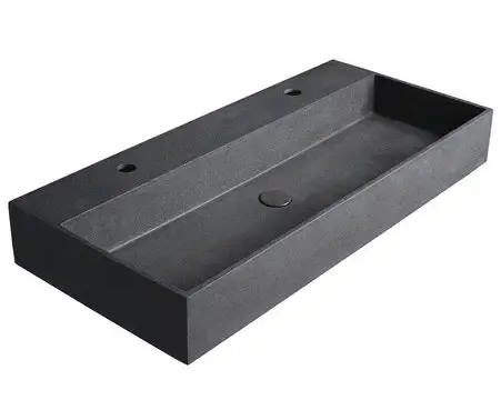 Weekendaanbieding Sapho Quadrado betonnen wastafel 96x44cm zwart graniet met 2 kraangaten