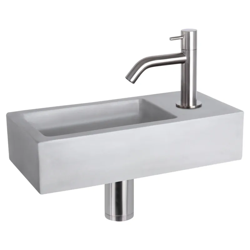 Weekendaanbieding Differnz Ravo fonteinset lichtgrijs beton met gebogen kraan mat chroom