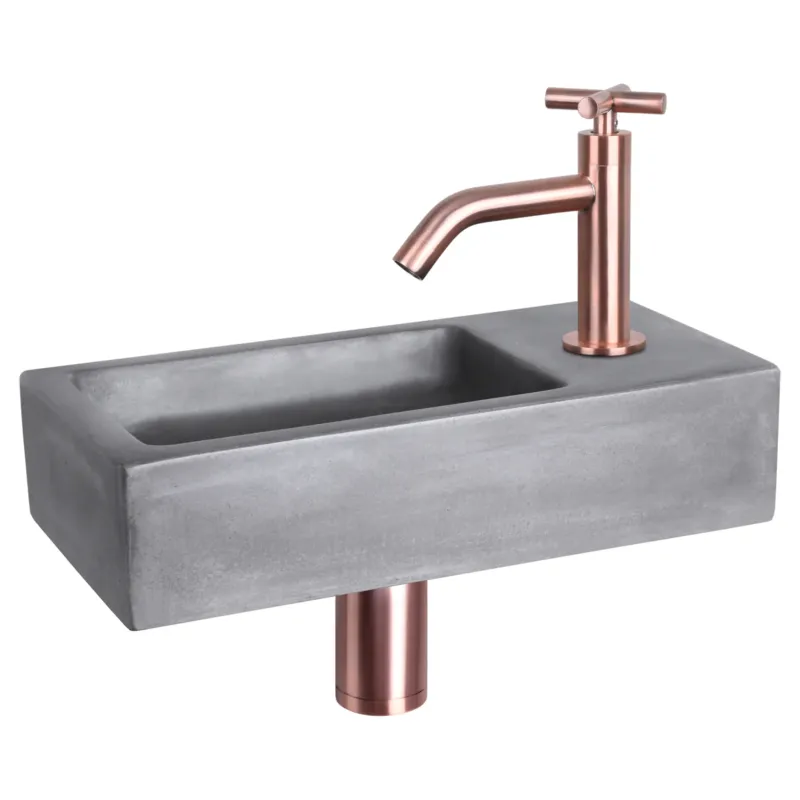 Differnz Ravo fonteinset donkergrijs beton met kruisgreep kraan rood koper Dagaanbieding