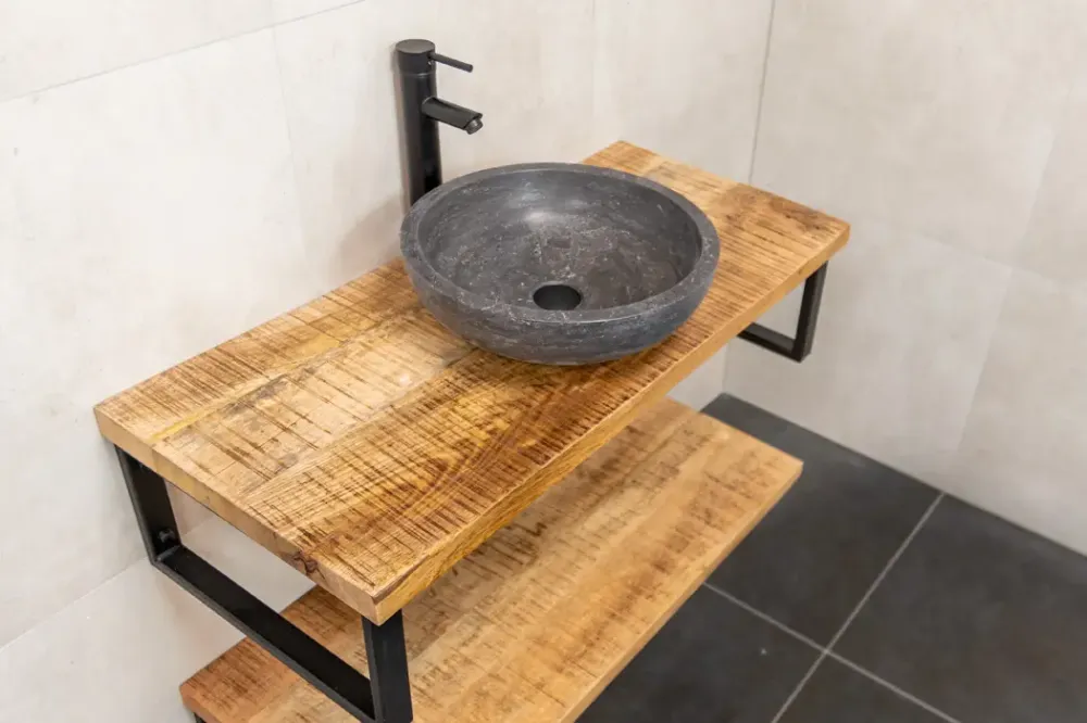 Direct Verzonden MD Interior Woodz mangohouten badkamermeubel 120cm met hardstenen waskom