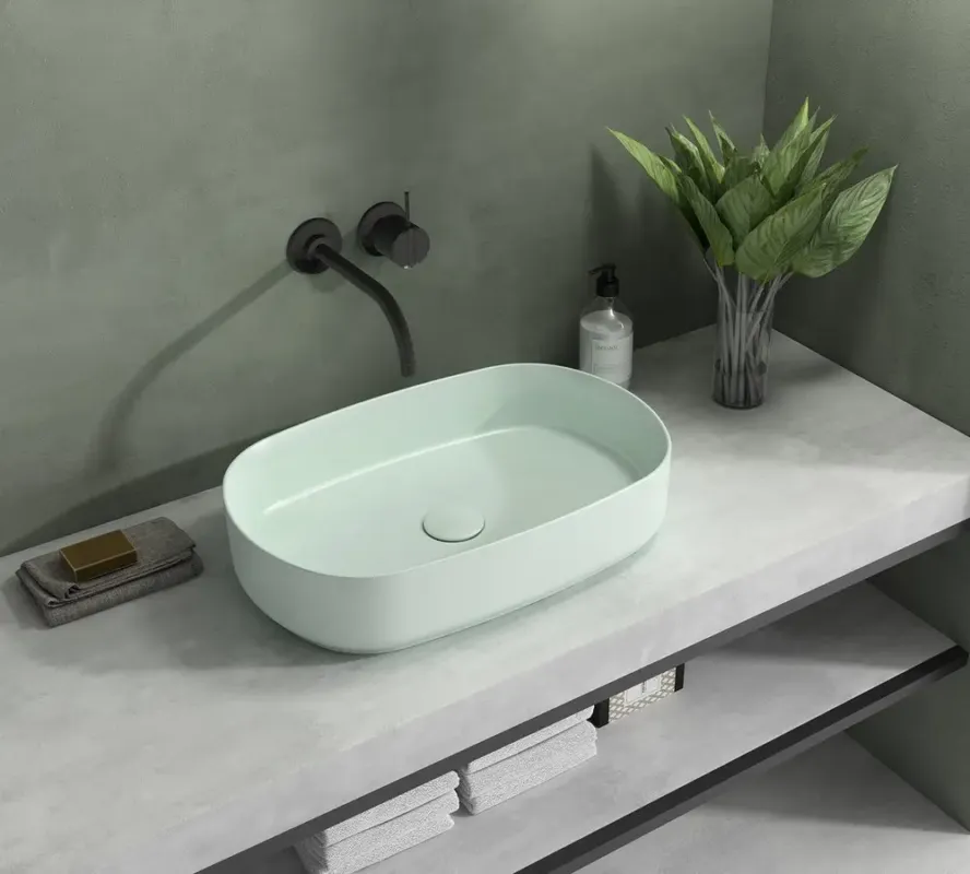 Tijdelijk Beschikbaar Isvea Infinity Oval waskom 55x36cm mat mintgroen