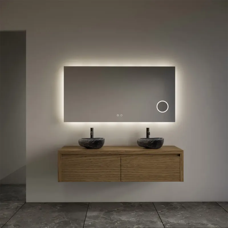 Betrouwbaar Gliss Design Ares badmeubel 140cm 2 lades castle brown met rivierstenen waskommen