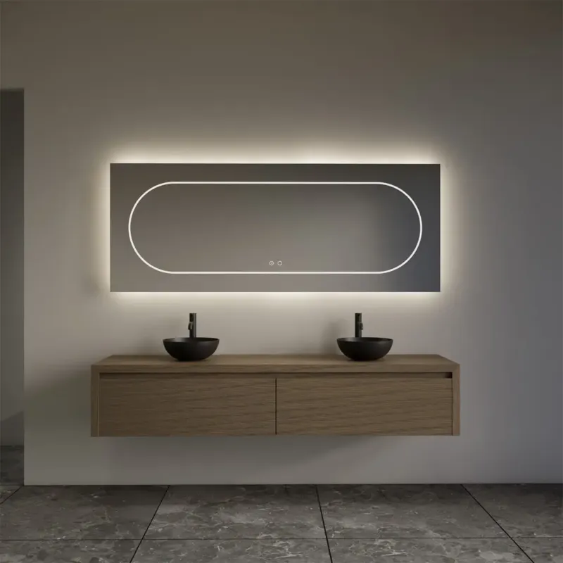 Beste Prijs Gliss Design Ares badmeubel 160cm 2 lades ash gray met zwarte waskommen