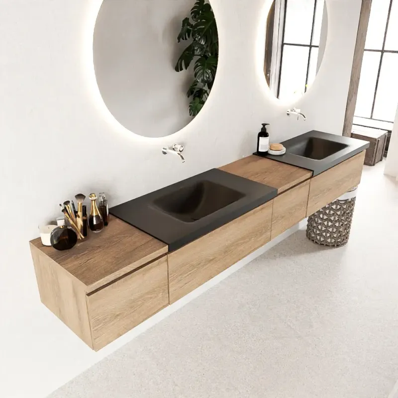 Veilige Betaling Mondiaz Bukla 240cm badmeubel met module 40 rechts Washed Oak met 4 lades wastafel Cloud dubbel 0 kraangaten Urban