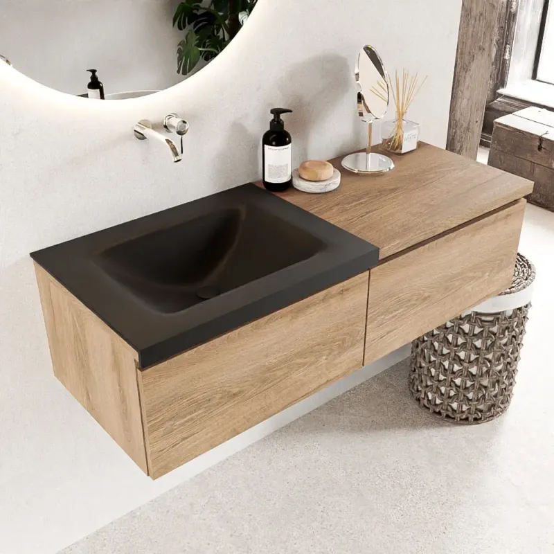 Tijdelijk Beschikbaar Mondiaz Bukla 120cm badmeubel met module 60 Washed Oak met 2 lades wastafel Cloud links 0 kraangaten Urban